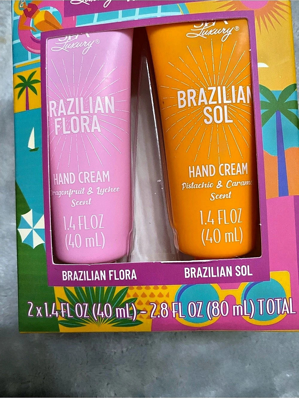 Spa Luxury Brazilian Flora & Brazilian Sol Hand Cream Set Pink & Orange NWT - Picture 2 of 4